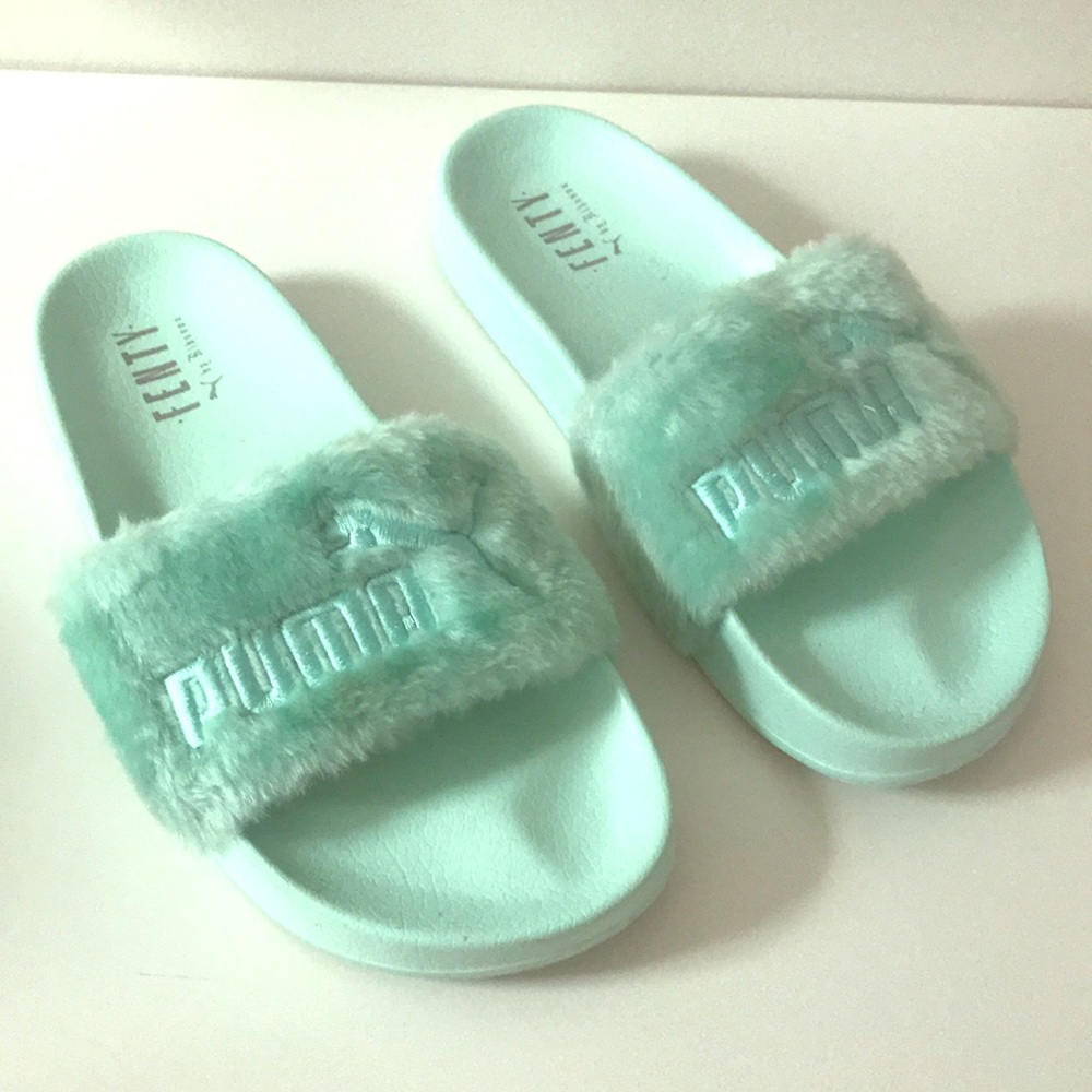 Rihanna Fenty Puma slides. Mint LE color